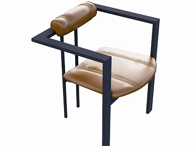 Modern Single Sofa With Brown Leather Seat Black Metal Frame And Cylindrical Armrest 3d model