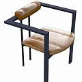 Modern Single Sofa With Brown Leather Seat Black Metal Frame And Cylindrical Armrest