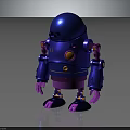 Blue And Purple Robot With Round Head Yellow Buttons Pink Joints Standing On Black Reflective Surface
