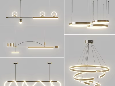 Contemporary Chandeliers With Linear Circular Spiral Shapes And Metal Frame LED Lighting 3d model