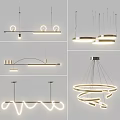 Contemporary Chandeliers With Linear Circular Spiral Shapes And Metal Frame LED Lighting
