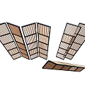 Modern Wooden Slatted Ceiling Design With Foldable Multiple Panels And Unique Layout 3d model