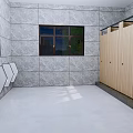 Modern Public Toilet Building With Geometric Design Glass Facade And Green Trees