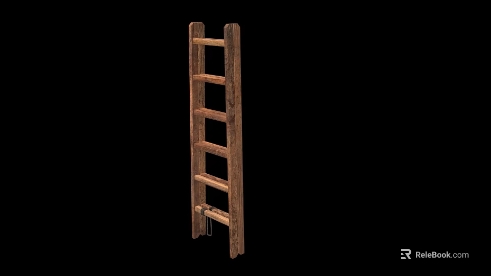 Wooden Ladder Style Staircase with Simple Structure and Natural Wood Texture 3d model 