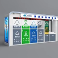 Public Waste Sorting Collection Station With Multiple Color Coded Recycling Bins 3d model