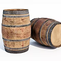 Vintage Rustic Decorative Ornament Combination With Two Wooden Barrels And Metal Hoops