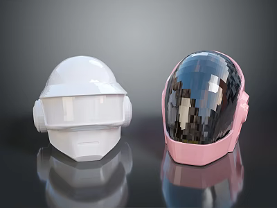 Modern Helmets in White and Pink With Mirror Block Surface Design 3d model