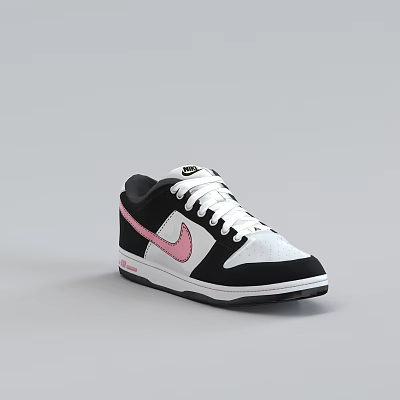 Nike Black White Pink Low Top Lace Up Sneakers With Swoosh Logo 3d model Nike Black White Pink Low Top Lace Up Sneakers With Swoosh Logo 3d model