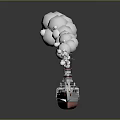 Vintage Battleship As Water Transport With Smoke Emitting Turrets And Red Bottom Reflection
