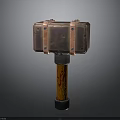 Vintage Hammer With Leather Wrapped Head And Metal Straps Wooden Handle With Grain Metal Base