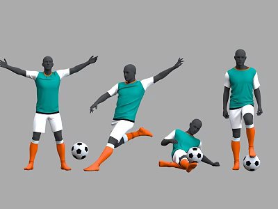 Sports Clothing Store Displaying Green Tops White Pants And Orange Socks With Football Themed Mannequins 3d model