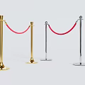 Gold And Silver Stanchions With Red Ropes For Event Crowd Management 3d model