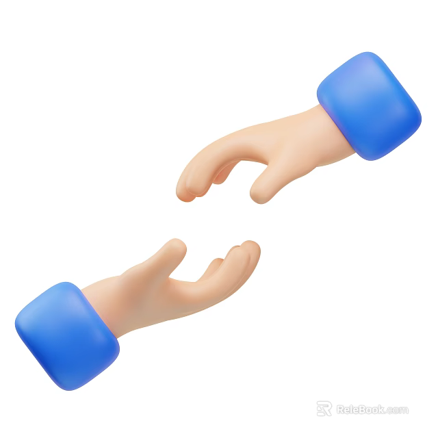 Two Hands with Blue Cuffs Displaying Interactive Reaching Gesture on White Background 3d model 