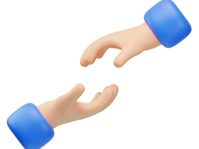 Two Hands with Blue Cuffs Displaying Interactive Reaching Gesture on White Background 3d model