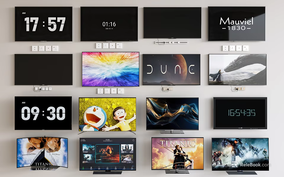 Multiple Televisions Displaying Various Content Including Time Anime and Movies 3d model 