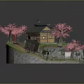 Scenic Japanese Traditional Landscape With Pink Cherry Blossom Trees Winding Pathway And Lush Green Grass