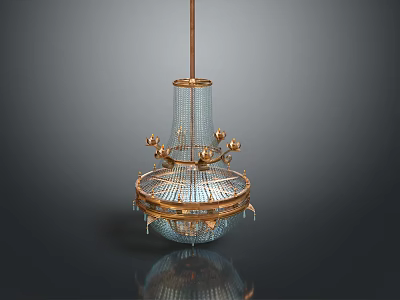 Chandelier Lighting Combination with Golden Metal Frame Transparent Crystal Pendants and Decorative Spheres 3d model