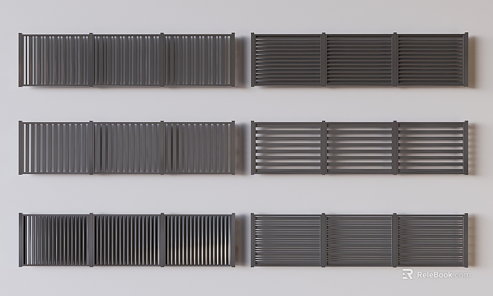 Modern Slatted Fence Designs With Horizontal And Vertical Patterns For Outdoor Garden Use 3d model 