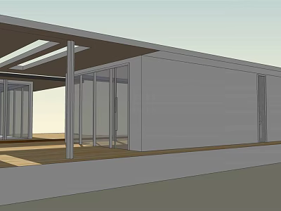 Modern Building Exterior with Large Glass Windows Open Design and Wooden Deck 3d model