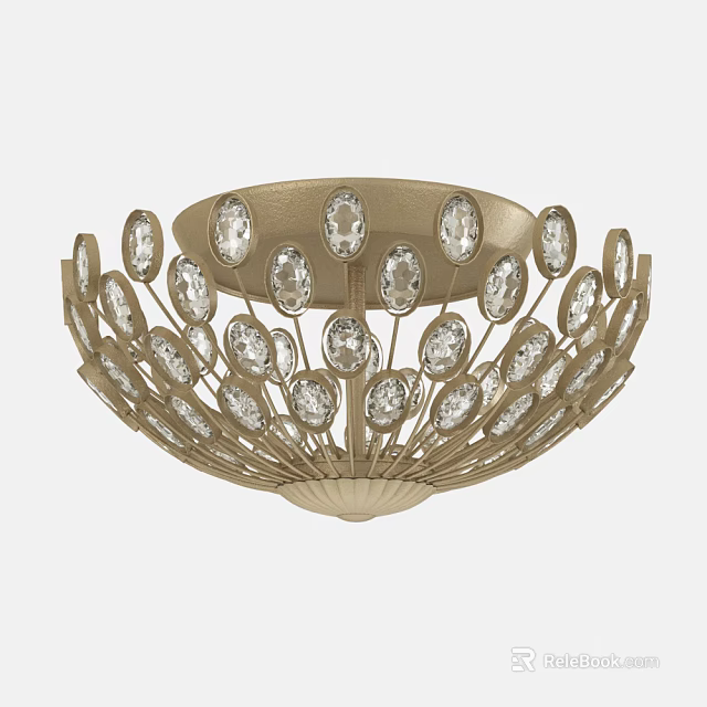Golden Crystal Decorative Ceiling Light with Elegant Round Design and Sparkling Elements 3d model