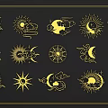 Golden Sun Moon Cloud Ornate Carvings on Black Background Decorative Patterns 3d model