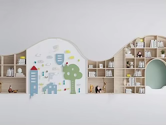 Modern Children's Table and Chair Combination Children's Toys Children's Drawing Board Children's Book and Newspaper Rack Storage Rack Bookcase 3d model