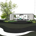 Scenic Wall With Arch Structure Water Feature And Green Decorative Plants