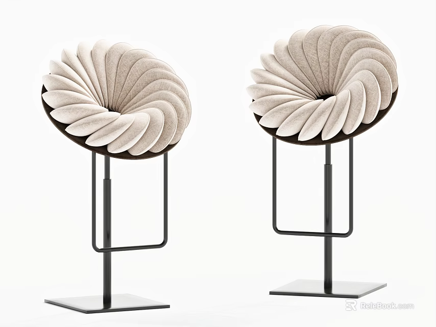 Modern Petal Shaped Bar Stools With Upholstered Seats And Black Metal Frames 3d model 