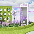 Enchanting Purple Garden Landscape With Grass Stone Path Decorative Pavilions And Flowers