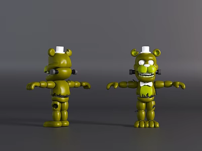 Green Bear Dolls With White Hats Black Eyes Mouth Different Expressions And Outstretched Arms 3d model
