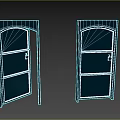 Dark Colored Vintage Industrial Style Doors One Closed One Open With Arched Top Paneled Design