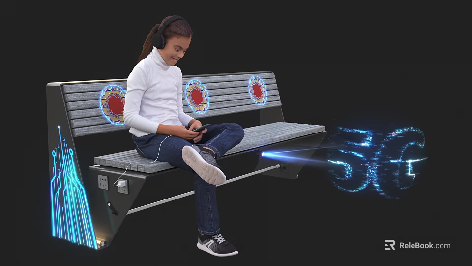 Modern Outdoor Public Bench Featuring LED Lights And 5G Projection For Mobile Phone Users 3d model 