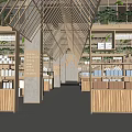 Bright Department Store Interior With Open Layout Wooden Shelves And Products