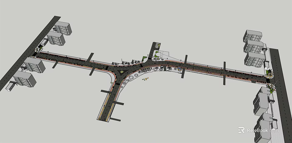 Road Infrastructure Intersection Design With Roundabout Traffic Lanes And Pedestrian Paths 3d model