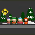 Commercial Equipment Warning Sign For Snowy Outdoor Areas With Trees And Pedestrians