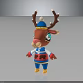 Cute Cartoon Deer Character With Blue Hat Decorative Antlers And Bear Design Jacket Yellow Boots