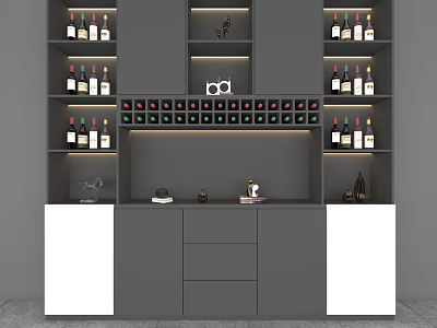 Modern Gray And White Wine Cabinet With Layered Shelves For Wine Bottles 3d model