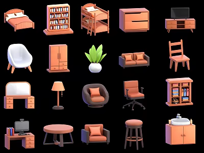Cartoon furniture three-dimensional smart home monomer C4D 3d model