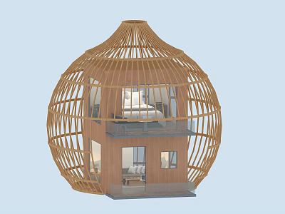 Bamboo Woven Spherical Guesthouse With Two Story Design And Large Windows 3d model
