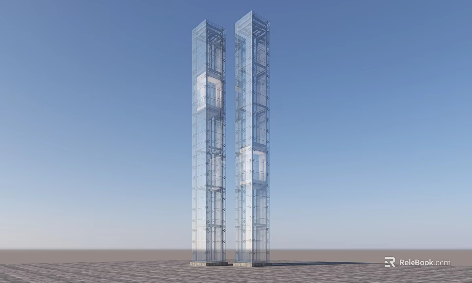 Tall Twin Glass Towers With Steel Frame Structures And Transparent Exterior 3d model 