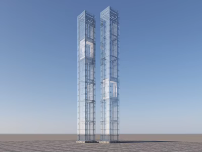 Tall Twin Glass Towers With Steel Frame Structures And Transparent Exterior 3d model