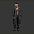 3D Male Character With Short Hair Open Long Coat Leather Vest And Boots
