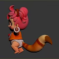 Cute 3D Squirrel Character With Pink Hair Ponytail Red Outfit Blue Emblem And Open Arms