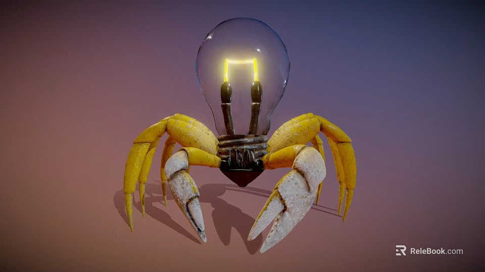 Unique Bulb Crab Design With Transparent Light Bulb Body And Yellow Claws Illuminated Inside 3d model 