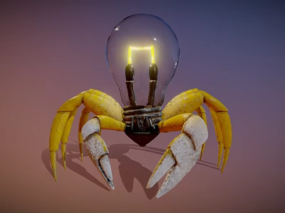 Unique Bulb Crab Design With Transparent Light Bulb Body And Yellow Claws Illuminated Inside 3d model