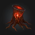 Wooden Stump with Red Glowing Heart Shape and Extended Roots