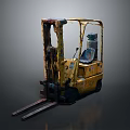 Yellow Vintage Rusty Forklift Featuring Front Forks and Operator Seat 3d model