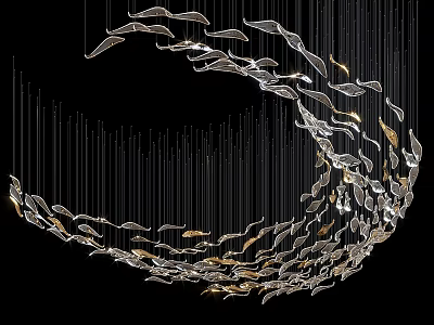 Elegant Fish Shaped Chandelier With Transparent And Gold Elements In Spiral Design 3d model