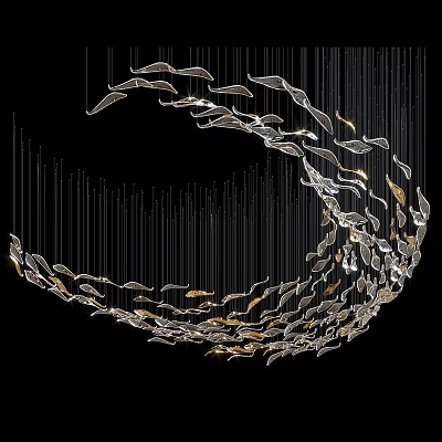 Elegant Fish Shaped Chandelier With Transparent And Gold Elements In Spiral Design 3d model