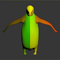 Realistic Penguin with Yellow Neck White Belly Orange Beak Outstretched Wings Standing on Reflective Surface